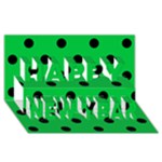 Polka Dots - Black on Dark Pastel Green Happy New Year 3D Greeting Card (8x4)