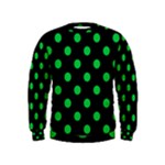 Polka Dots - Dark Pastel Green on Black Kid s Sweatshirt