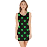 Polka Dots - Dark Pastel Green on Black Bodycon Dress