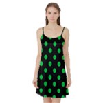 Polka Dots - Dark Pastel Green on Black Satin Night Slip