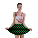 Polka Dots - Dark Pastel Green on Black Mini Skirt
