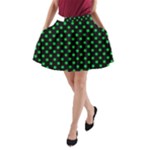 Polka Dots - Dark Pastel Green on Black A-Line Pocket Skirt