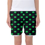 Polka Dots - Dark Pastel Green on Black Women s Basketball Shorts