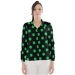 Polka Dots - Dark Pastel Green on Black Wind Breaker (Women)