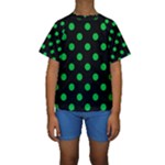 Polka Dots - Dark Pastel Green on Black Kid s Short Sleeve Swimwear