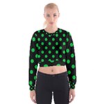 Polka Dots - Dark Pastel Green on Black Women s Cropped Sweatshirt