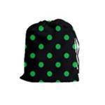 Polka Dots - Dark Pastel Green on Black Drawstring Pouch (L)
