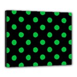 Polka Dots - Dark Pastel Green on Black Canvas 20  x 16  (Stretched)