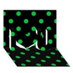 Polka Dots - Dark Pastel Green on Black I Love You 3D Greeting Card (7x5)