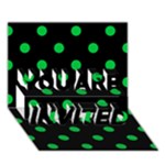 Polka Dots - Dark Pastel Green on Black YOU ARE INVITED 3D Greeting Card (7x5)