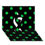 Polka Dots - Dark Pastel Green on Black Ribbon 3D Greeting Card (7x5)