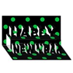 Polka Dots - Dark Pastel Green on Black Happy New Year 3D Greeting Card (8x4)