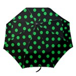 Polka Dots - Dark Pastel Green on Black Folding Umbrella