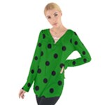 Polka Dots - Black on Green Women s Tie Up Tee