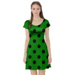 Polka Dots - Black on Green Short Sleeve Skater Dress