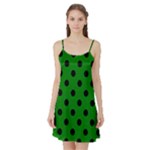 Polka Dots - Black on Green Satin Night Slip