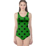 Polka Dots - Black on Green One Piece Swimsuit