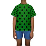 Polka Dots - Black on Green Kid s Short Sleeve Swimwear