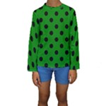 Polka Dots - Black on Green Kid s Long Sleeve Swimwear