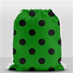 Polka Dots - Black on Green Drawstring Bag (Small)