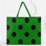 Polka Dots - Black on Green Zipper Large Tote Bag