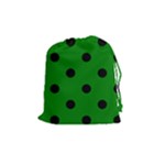 Polka Dots - Black on Green Drawstring Pouch (M)