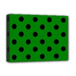 Polka Dots - Black on Green Deluxe Canvas 16  x 12  (Stretched)