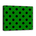 Polka Dots - Black on Green Deluxe Canvas 20  x 16  (Stretched)