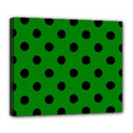 Polka Dots - Black on Green Deluxe Canvas 24  x 20  (Stretched)