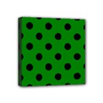 Polka Dots - Black on Green Mini Canvas 4  x 4  (Stretched)