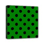 Polka Dots - Black on Green Mini Canvas 6  x 6  (Stretched)