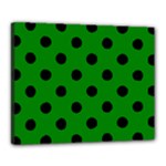 Polka Dots - Black on Green Canvas 20  x 16  (Stretched)