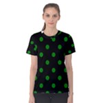 Polka Dots - Green on Black Women s Cotton Tee