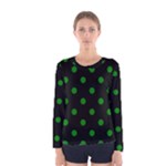 Polka Dots - Green on Black Women s Long Sleeve T-shirt