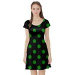 Polka Dots - Green on Black Short Sleeve Skater Dress