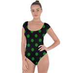 Polka Dots - Green on Black Short Sleeve Leotard (Ladies)