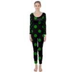 Polka Dots - Green on Black Long Sleeve Catsuit