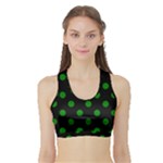 Polka Dots - Green on Black Women s Sports Bra with Border