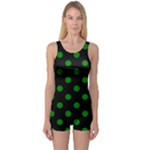 Polka Dots - Green on Black One Piece Boyleg Swimsuit