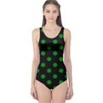 Polka Dots - Green on Black One Piece Swimsuit