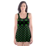 Polka Dots - Green on Black Skater Dress Swimsuit