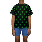 Polka Dots - Green on Black Kid s Short Sleeve Swimwear