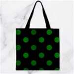 Polka Dots - Green on Black Zipper Grocery Tote Bag