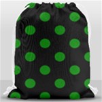 Polka Dots - Green on Black Drawstring Bag (Large)