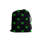 Polka Dots - Green on Black Drawstring Pouch (M)