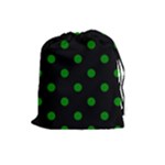 Polka Dots - Green on Black Drawstring Pouch (L)