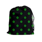Polka Dots - Green on Black Drawstring Pouch (XL)