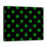 Polka Dots - Green on Black Deluxe Canvas 24  x 20  (Stretched)