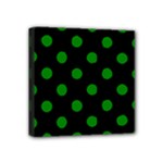 Polka Dots - Green on Black Mini Canvas 4  x 4  (Stretched)