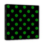 Polka Dots - Green on Black Mini Canvas 8  x 8  (Stretched)